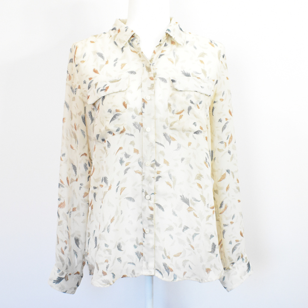 Old Navy Feather Print Button Down Sheer Top M